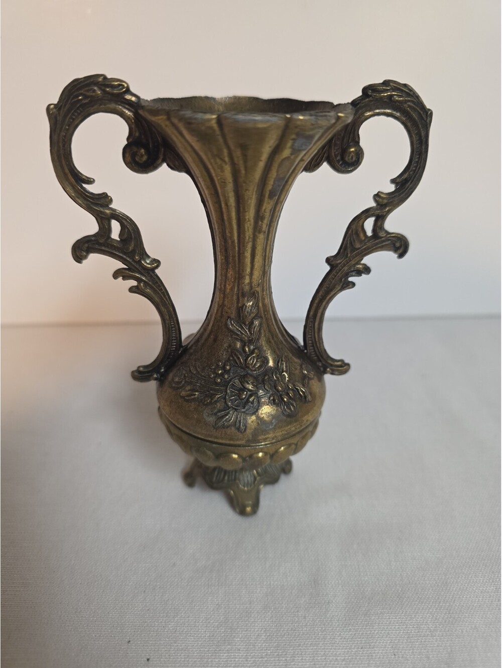 Vintage Brass Double Handled Vase Made in Italy Floral 5 Inches